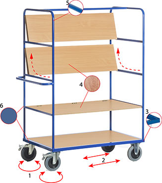 Chariot à étages - 2 dossiers tubulaires - 4 plateaux dont 3 étagères repliables