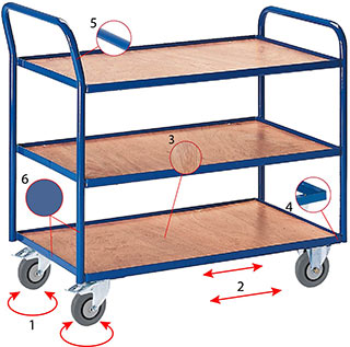 Chariot à étages à 3 plateaux