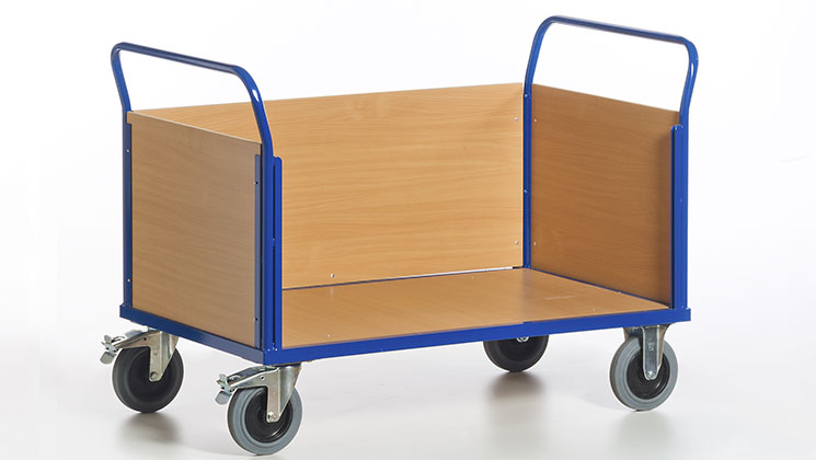 Chariot plateforme 2 dossiers / 1 ridelle avec panneaux en bois
