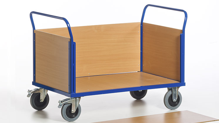 Chariot plateforme 2 dossiers / 2 ridelles avec panneaux en bois