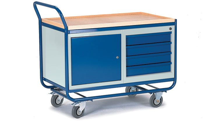 Chariot d'atelier avec armoire et tiroirs