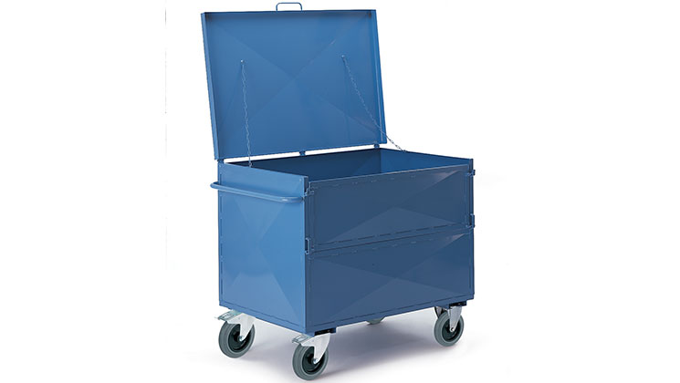 Chariot conteneur métallique avec couvercle