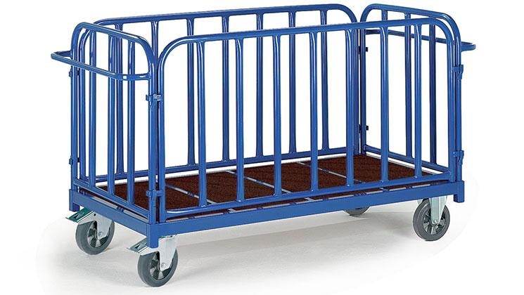 Chariot plateforme charges lourdes 2 dossiers 2 ridelles